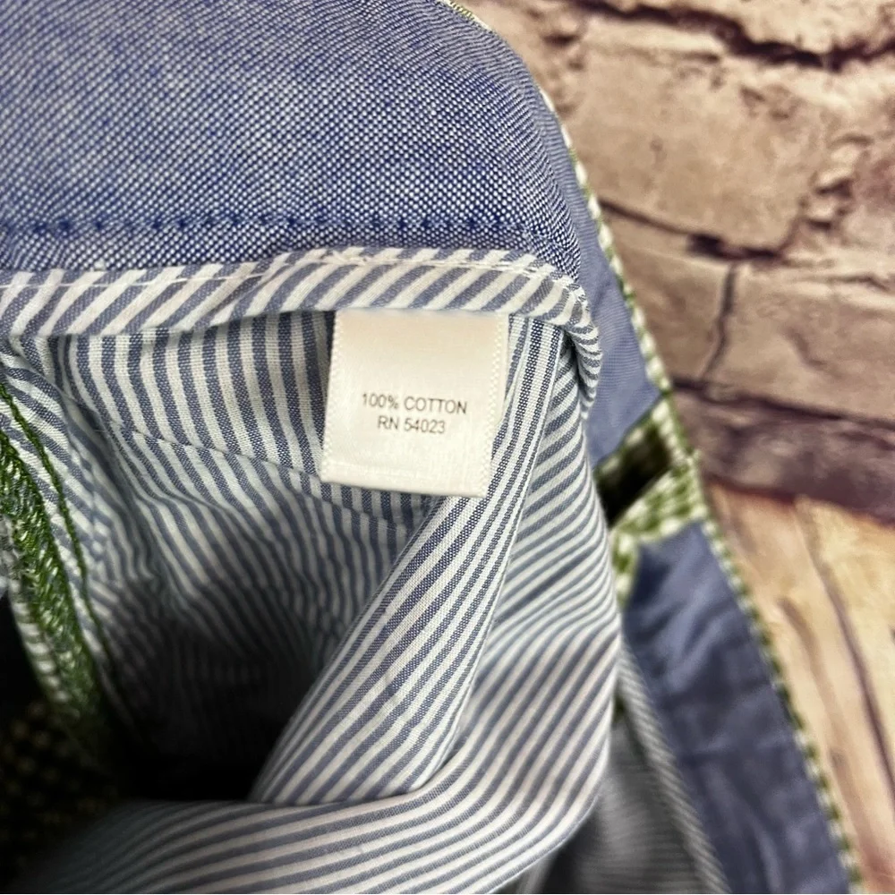Banana Republic Green Check Flat Front Chino Shorts
